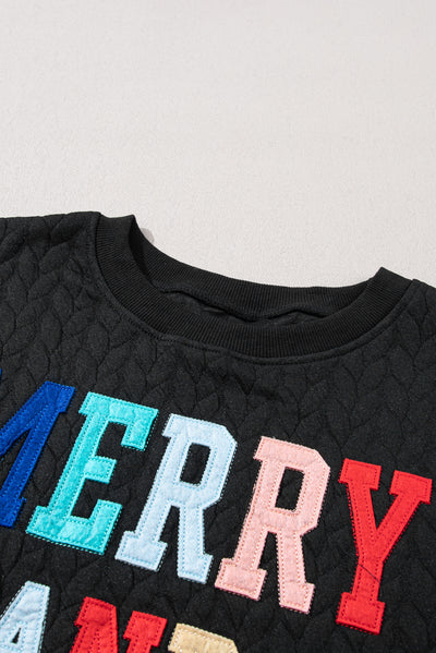 Black Merry And Bright Cable Knit Pullover Sweatshirt-Tops-MomFashion