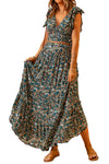 Multicolor Floral Ruffled Crop Top and Maxi Skirt Set-Dresses-MomFashion