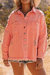 Orange Distressed Fringe Trim Denim Jacket-Outerwear-MomFashion