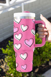 Rose Red Valentines Heart Printed Thermos Cup with Handle-Accessories-MomFashion