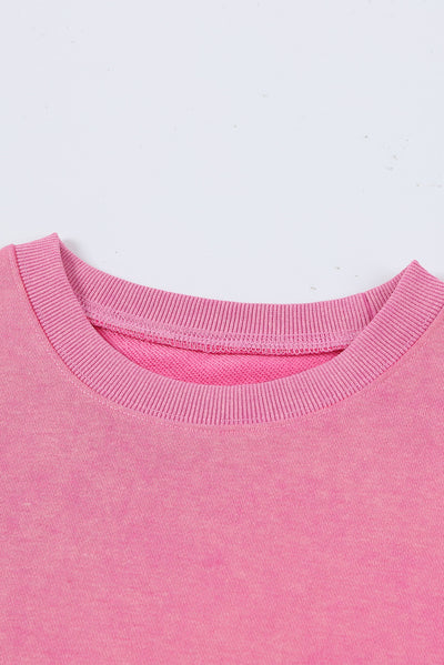 Pink Drop Shoulder Ribbed Trim Oversized Sweatshirt-Tops-MomFashion