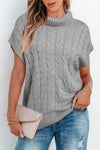 Medium Grey Cable Knit Turtleneck Batwing Sleeve Sweater-Tops-MomFashion