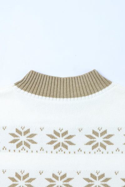 White Christmas Snowflake High Neck Knit Sweater-Tops-MomFashion