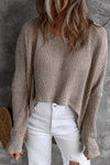 Gray Slouchy Dolman Sleeve High Low Sweater-Tops-MomFashion