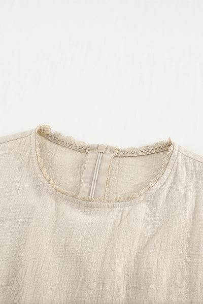 Billowed Sleeve Crew Neck Blouse-Tops-MomFashion