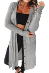 Gray Ribbed Button-Up Split Duster Cardigan-Tops-MomFashion