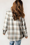 Gray Plaid Pattern Sherpa Lined Hooded Shacket-Outerwear-MomFashion