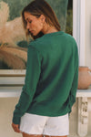 Green Lace Trim Ribbed Round Neck Button Up Cardigan-Tops-MomFashion