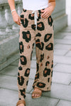 Leopard Drawstring Wide Leg Casual Pants-Bottoms-MomFashion