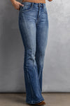 High Waist Flare Jeans with Pockets-Bottoms-MomFashion