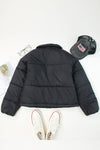 Black Zip Up Drawstring Hem Puffer Coat-Outerwear-MomFashion