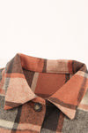 Orange Plaid Print Buttoned Shirt Jacket-Outerwear-MomFashion