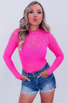 Rose Rhinestone Mesh Long Sleeve Bodysuit-Tops-MomFashion