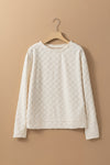 Beige Solid Textured Thumbhole Sleeve Top-Tops-MomFashion