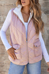 Pink Fleece Lined Quilted Vest Coats-Outerwear-MomFashion