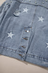 Sky Blue Distressed Pearls Star Cropped Denim Jacket-Outerwear-MomFashion