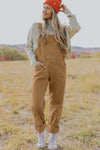 Khaki Vintage Multi Pockets Buckle Strap Cargo Denim Overalls-Bottoms-MomFashion