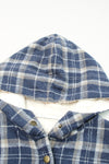 Blue Plaid Pattern Sherpa Lined Hooded Shacket-Outerwear-MomFashion