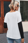 Black Long Sleeve Colorblock Chest Pocket Textured Knit Top-Tops-MomFashion