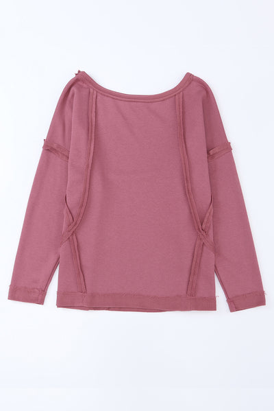 Exposed Seam Drop Shoulder Raw Hem Oversized Sweatshirt-Tops-MomFashion