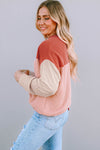 Fiery Red Color Block Long Sleeve Ribbed Loose Top-Tops-MomFashion