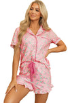 Pink Christmas Candy Cane Print Pocketed Knotted Pajama Set-Loungewear & Sleepwear/Sleepwear-MomFashion