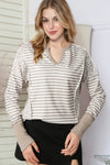 White Leopard Striped Patch Thumbhole Sleeve Top-Tops-MomFashion