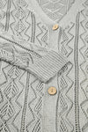 Gray Hollow Out Buttons Front Long Cardigan-Sweaters & Cardigans/Cardigans-MomFashion