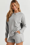 Gray Textured Long Sleeve Top and Drawstring Shorts Set-Loungewear-MomFashion