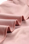 Pink Solid Ribbed Knit Round Neck Pullover Sweatshirt-Tops-MomFashion