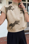 Apricot Lively Cheetah Pattern High Neck Short Sleeve Sweater-Tops-MomFashion