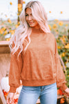 Orange Drop Shoulder Crew Neck Pullover Sweatshirt-Tops-MomFashion