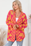 Multicolor Open Front Mixed Checkered Pattern Knit Cardigan-Tops-MomFashion