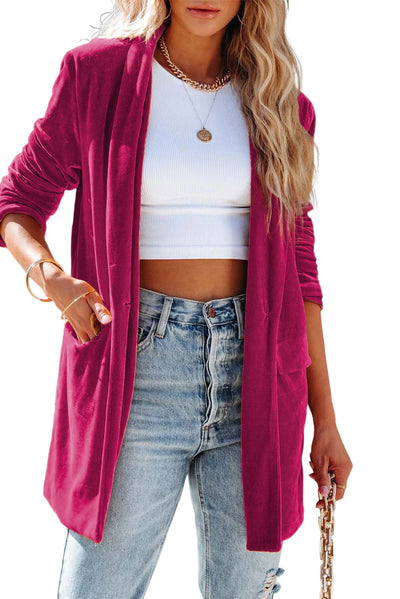 Rose Casual Pocketed Velvet Blazer-Outerwear-MomFashion