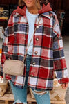 Fiery Red Hooded Plaid Button Front Shacket-Outerwear-MomFashion