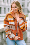 Brown Quilted Patch Pockets Aztec Furry Jacket-Outerwear-MomFashion