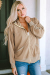 Khaki Thermal Waffle Knit Full Zipper Hooded Jacket-Outerwear-MomFashion