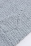 Gray Quilted Kangaroo Pocket Drawstring Hoodie-Tops-MomFashion