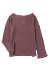 purple Waffle Knit Loose Long Sleeve Top-Tops-MomFashion