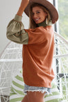 Khaki Exposed Seam Color Block Zipped Sweatshirt-Tops-MomFashion