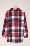 Red Plaid Print Buttoned Shirt Jacket-Outerwear-MomFashion