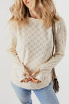 Beige Solid Textured Thumbhole Sleeve Top-Tops-MomFashion