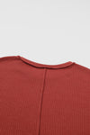 Gold Flame Exposed Seam Detail Waffle Knit Plus Size Top-Plus Size-MomFashion