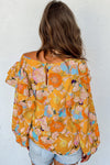 Ginger Floral Print Ruffle Puff Sleeve Blouse-Tops-MomFashion