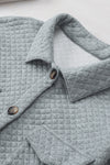 Gray Retro Quilted Flap Pocket Button Shacket-Outerwear-MomFashion