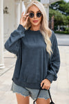 Sky Blue Drop Shoulder Crew Neck Pullover Sweatshirt-Tops-MomFashion