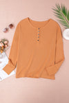 Orange Waffle Knit Henley Top-Tops-MomFashion