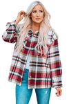 Fiery Red Geometric Plaid Print Pocketed Shacket-Outerwear-MomFashion