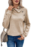 Apricot Asymmetric Buttons Detail High Neck Textured Sweatshirt-Tops-MomFashion