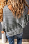 Gray Exposed Seam Ribbed Knit Dolman Top-Tops-MomFashion